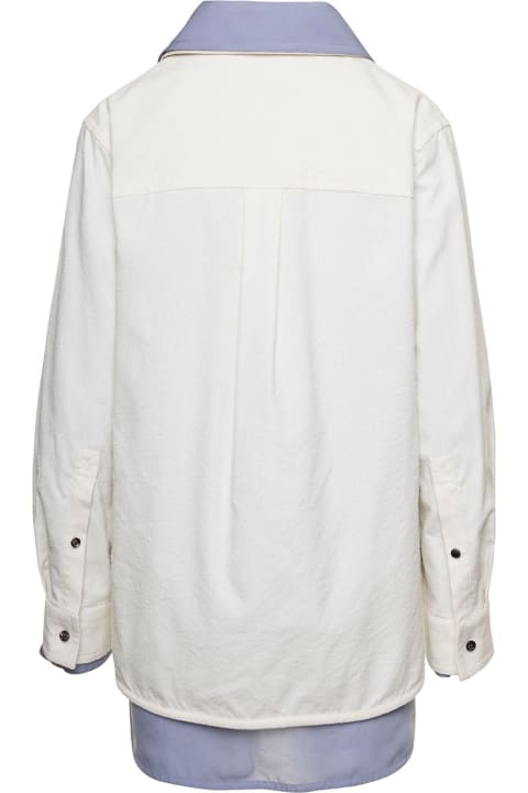 White Relaxed Fit Double Layer Shirt In Cotton Woman
