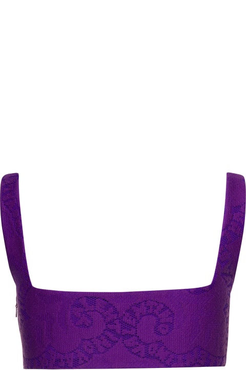 Purple Cropped Top With Mini Bandana Motif In Cotton Guipure Lace Woman