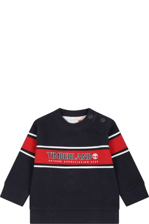 ベビーボーイズ Timberlandのニットウェア＆スウェットシャツ Timberland Blue Sweatshirt For Baby Boy With Printed Logo