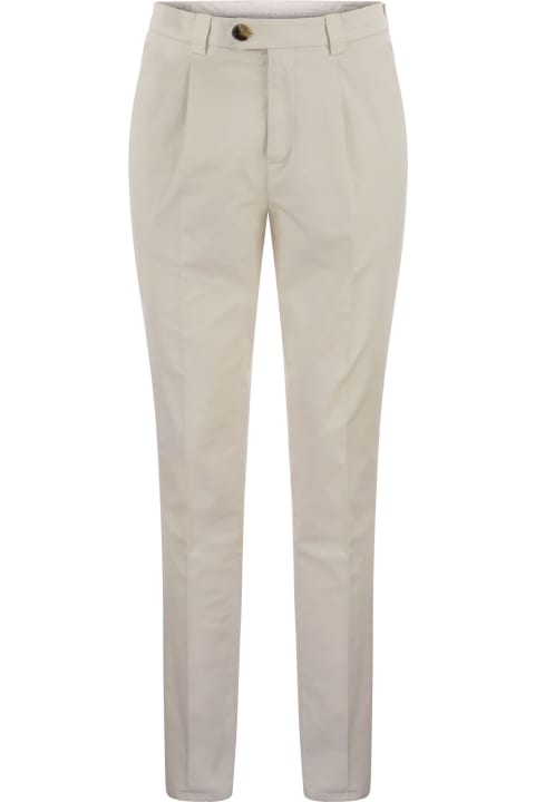 Brunello Cucinelli Clothing for Men Brunello Cucinelli Garment-dyed Leisure Fit Trousers In American Pima Comfort Cotton With Pleats