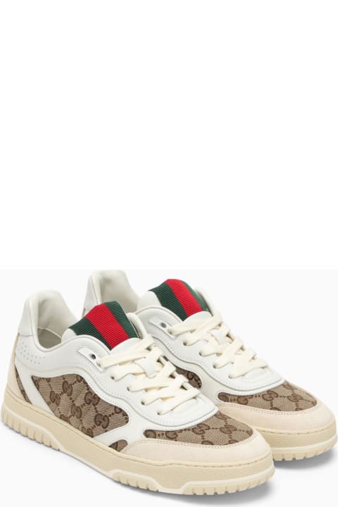 Homeware Gucci Re-web Sneaker In Ivory\/beige\/ebony Gg Fabric