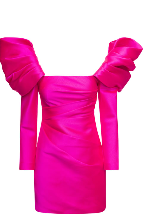 'riley' Mini Fuchsia Dress With Square Neck And Structured Shoulders Woman Solace London