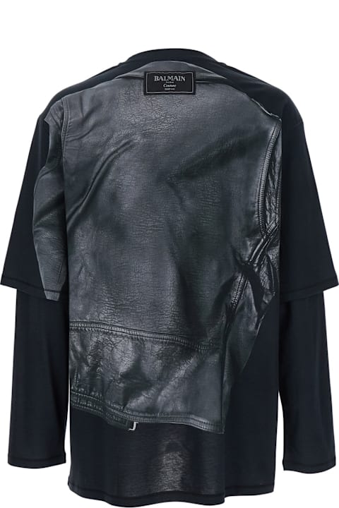 Balmain ملابس علوية لـ القسم الرجالي Balmain Leather Trompe L' Il Ls T-shirt