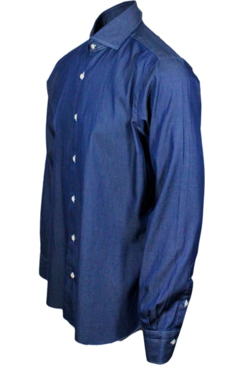 Barba Napoli for Men Barba Napoli Dandylife Denim Shirt With Hand-sewn Italian Collar And Mother-of-pearl Buttons