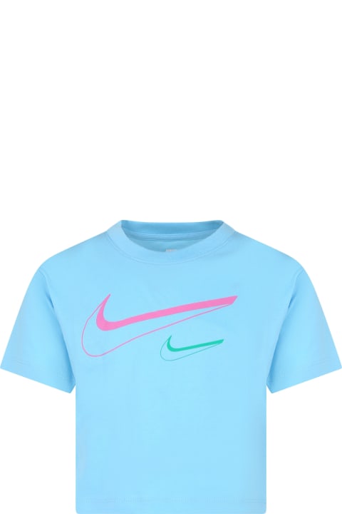 Nike T-Shirts & Polo Shirts for Girls Nike Light Blue T-shirt For Girl With Swoosh