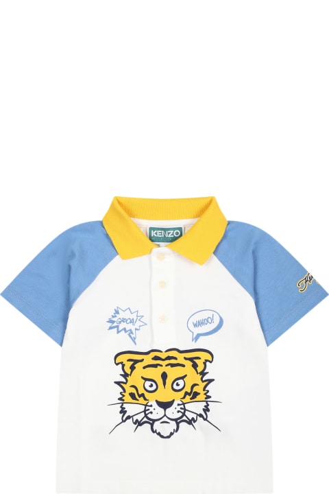 Topwear for Baby Boys Kenzo Kids White Polo For Baby Boy With Iconic Print And Logo