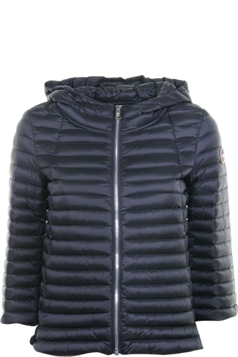 Blue Down Jacket With 3/4 Sleeves