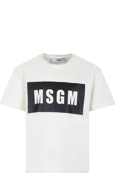 Fashion for Boys MSGM Ivory T-shirt For Kids With Logo