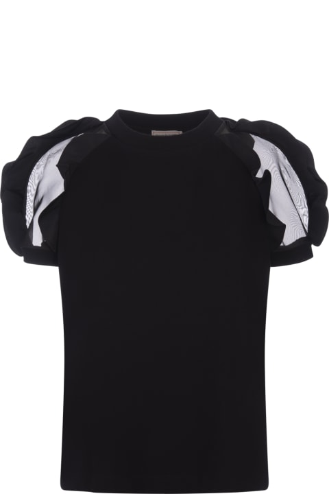 ウィメンズ Alexander McQueenのトップス Alexander McQueen Black T-shirt With Ruffles Detail