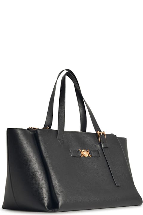 Versace Totes for Women Versace Black Embossed Leather Duffel Bag