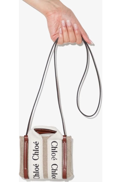 Bags for Women Chloé White And Brown Woody Nano Tote Bag