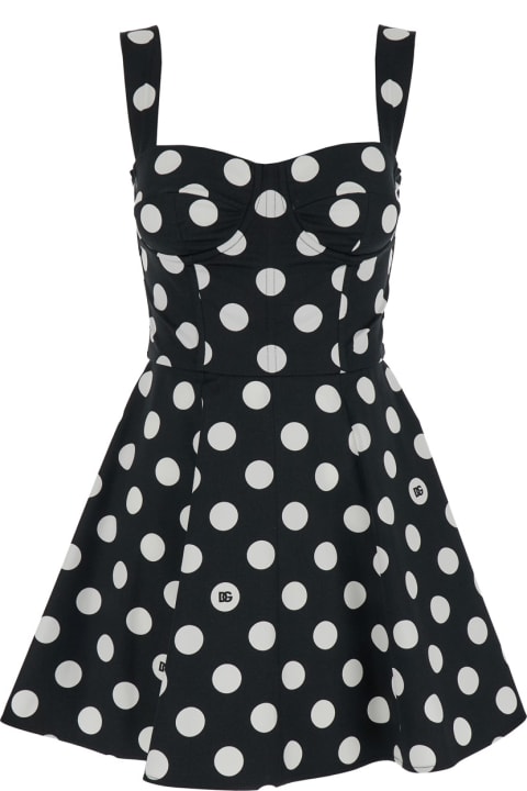Dresses for Women Dolce & Gabbana Black And White Corset Minidress With Polka-dots Print In Cotton Drill Woman