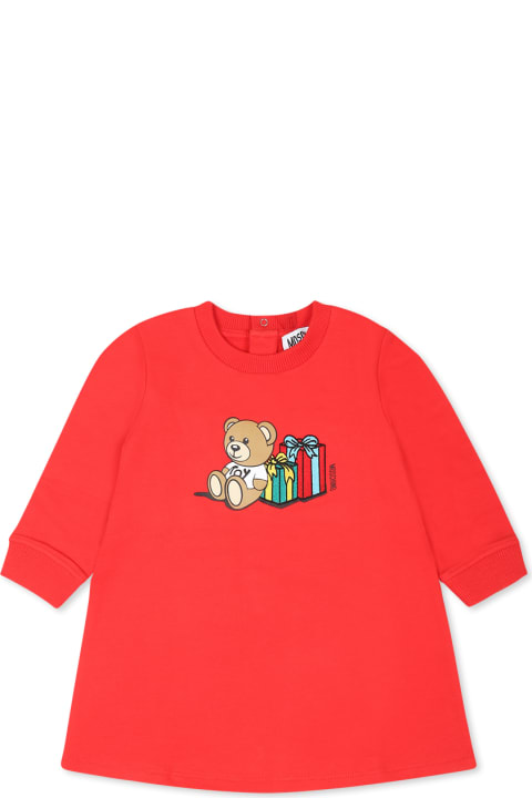 Moschino for Kids Moschino Red Dress For Baby Girl With Teddy Bear