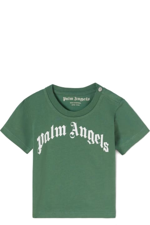 Topwear for Baby Boys Palm Angels Green T-shirt With Curved Logo