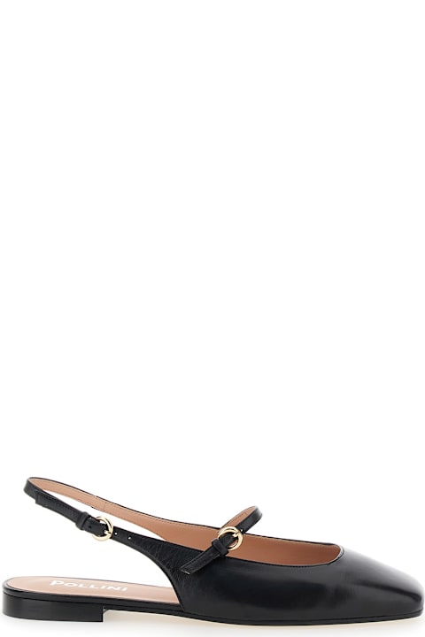 Pollini Shoes for Women Pollini Black Slingback Ballerinas With Adjustable Strap In Leather Woman