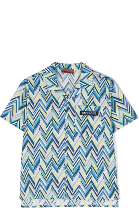 Fashion for Boys Missoni Kids Short- Sleeved Shirt With Blue Chevron Pattern