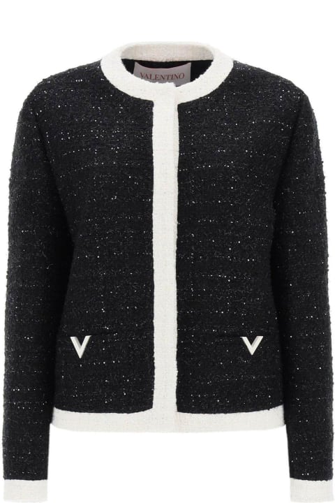 Valentino Sweaters for Women Valentino Valentino Logo Plaque Crewneck Tweed Jacket