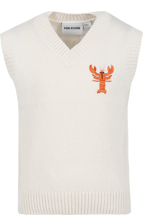 Mini Rodini for Kids Mini Rodini Ivory Vest Sweater For Kids With Lobster