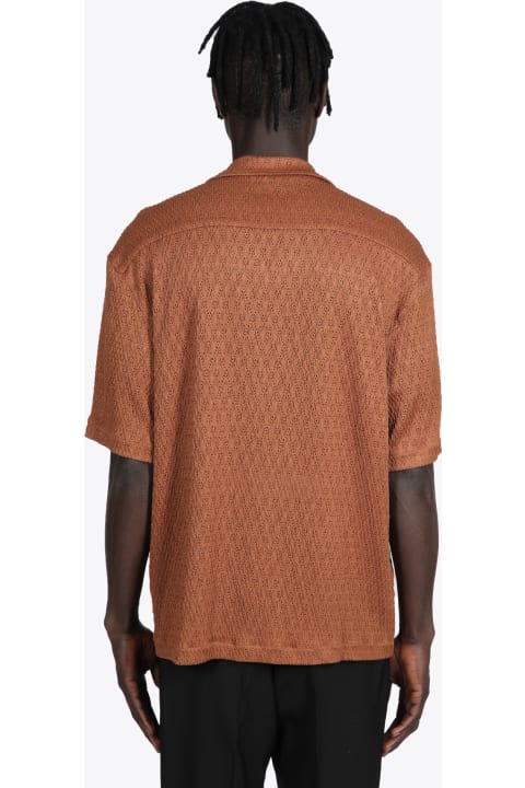 Short Sleeve Camp Collar Shirt In Knitted Lace Rust brown lace short sleeves shirt - Ture