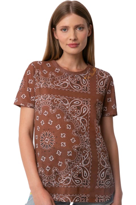 Homeware MC2 Saint Barth Woman Linen T-shirt With Bandanna Print