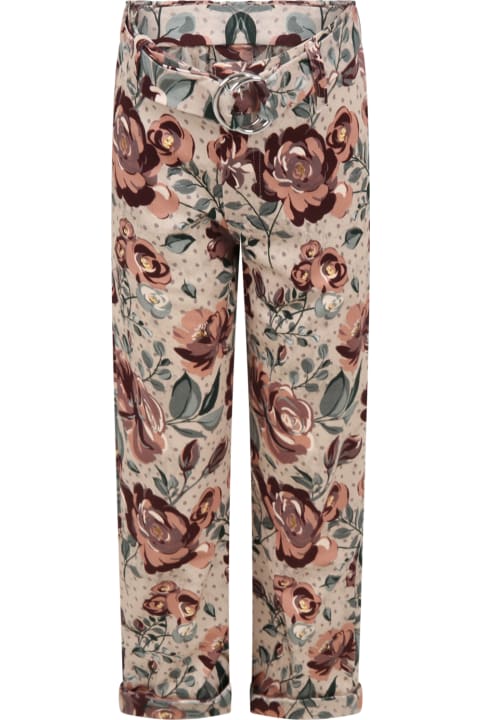 Beige Trousers For Girl With Floral Print