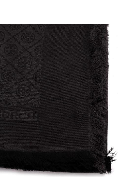 Scarves & Wraps for Women Tory Burch Black Monogram Scarf