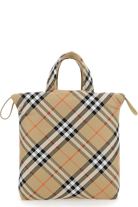 Burberry Accessories & Gifts for Girls Burberry Beige Handbag With All-over Check Motif In Tech Fabric Girl