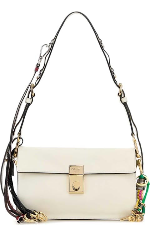Homeware Prada White Leather Small Prada Soft Sound Shoulder Bag