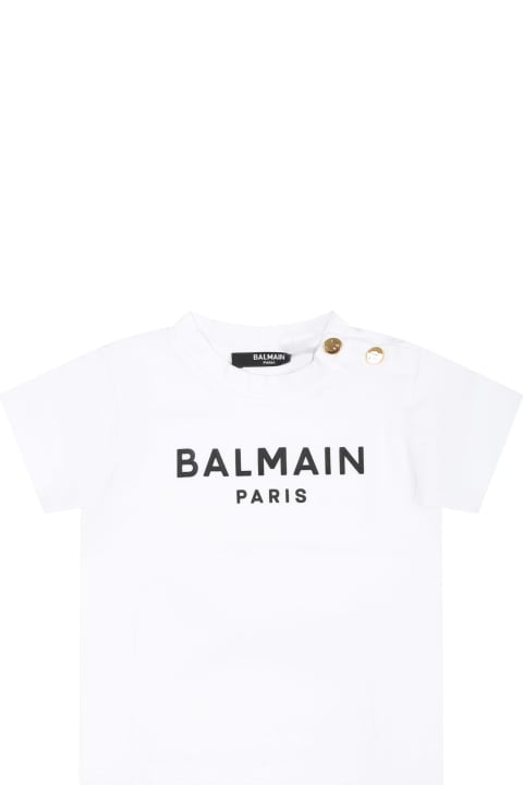 Topwear for Baby Boys Balmain White T-shirt For Baby Girl With Logo