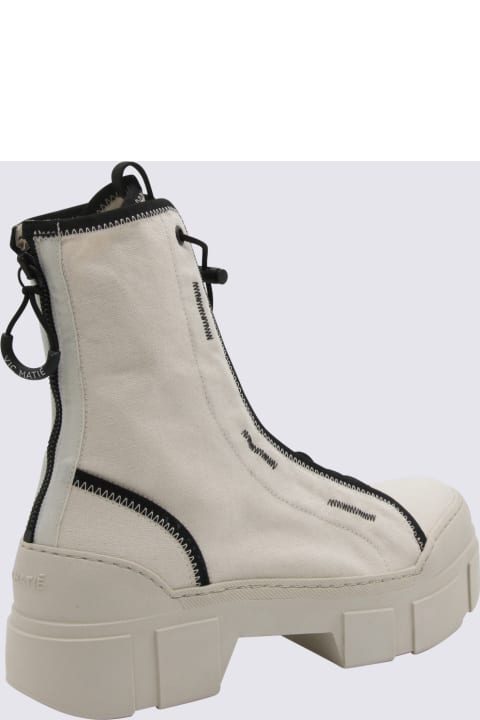 Boots for Women Vic Matié Cream And Black Canvas Combat Boots