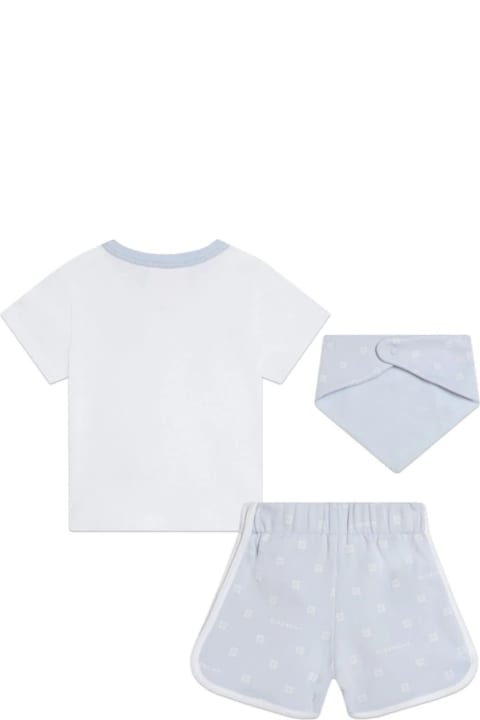 Bodysuits & Sets for Baby Girls Givenchy White And Light Blue Set With T-shirt, Shorts And Bandana