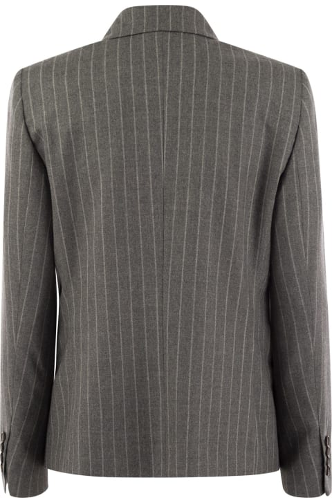 Coats & Jackets for Women Brunello Cucinelli Virgin Wool Mouliné Pinstripe Jacket With Beadwork