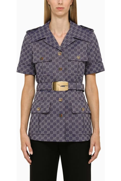 Gucci Sale for Women Gucci Blue Jacket With Gg All-over