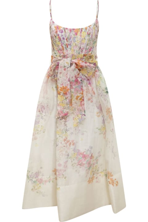 Zimmermann for Women Zimmermann Silk And Linen Dress With Floral Pattern