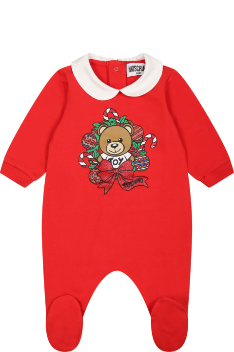 Moschino for Kids Moschino Red Babygrow For Baby Kids With Teddy Bear