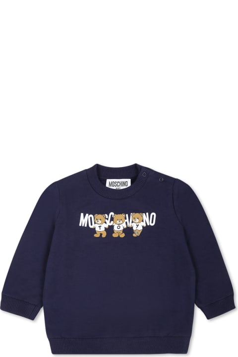 Topwear for Baby Boys Moschino Blue Sweatshirt For Babykids With Three Teddy Bears