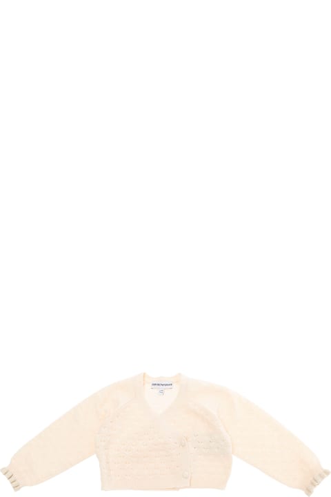 Homeware Emporio Armani Beige Sweatshirt With V Neck And Elastic Cuffs In Cotton Baby