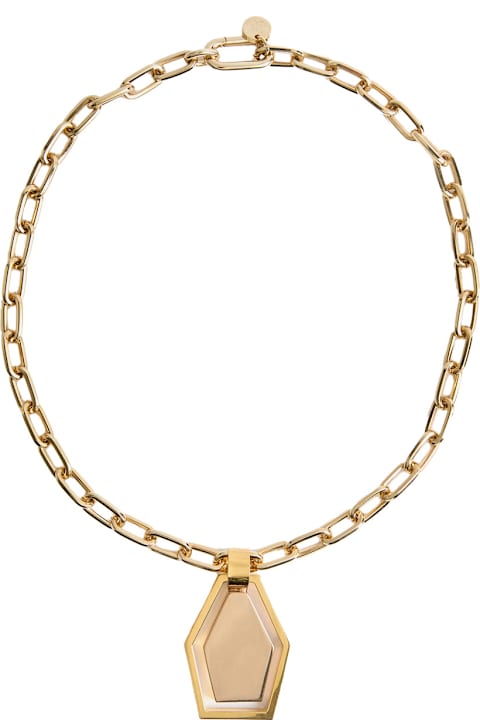 La DoubleJ حُلي لـ السيدات La DoubleJ 'portal' Metallic Necklace With Chain-link Design Abd Charm In Brass And Amethyst Woman