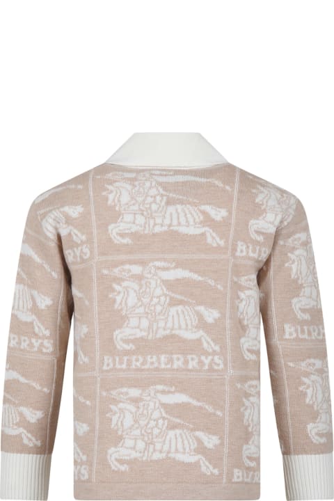 Fashion for Girls Burberry Ivory Cardigan For Girl With Iconic All-over Logo