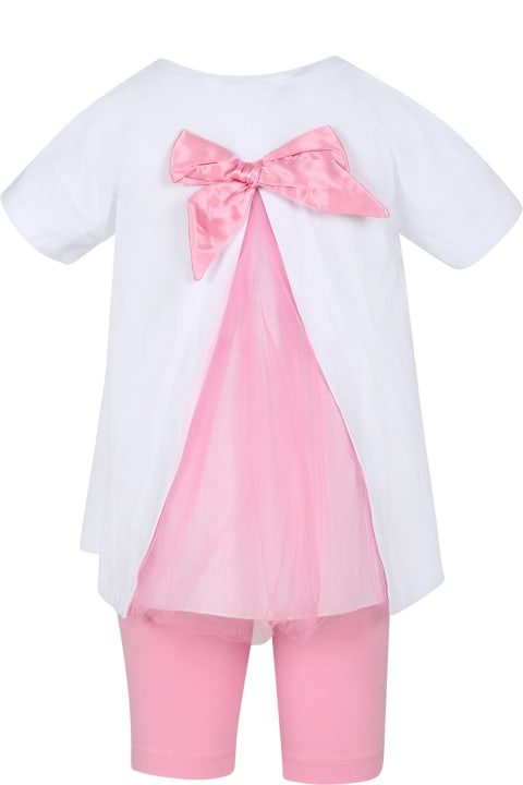 ガールズ Monnalisaのジャンプスーツ Monnalisa White Suit For Girl With Barbie Print And Rhinestone