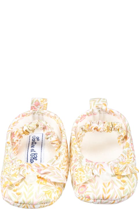 Tartine et Chocolat Shoes for Baby Boys Tartine et Chocolat Ivory Ballet Flats For Baby Girl With A Liberty Fabric