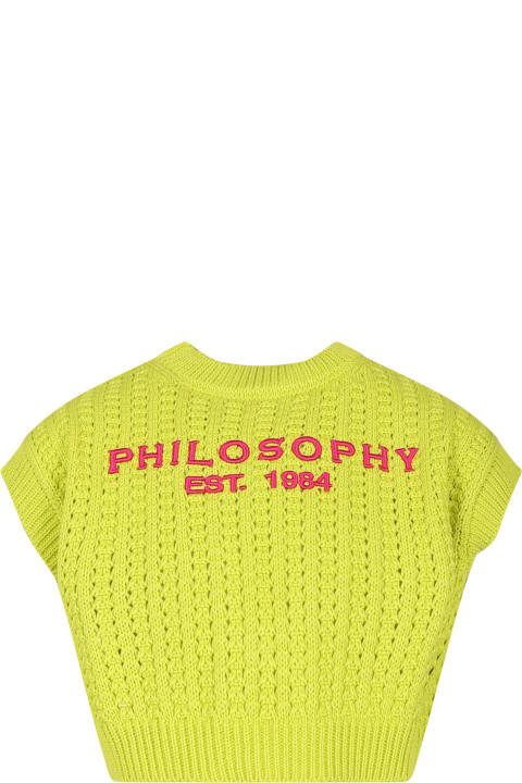 Yellow Vest Sweater For Girl With Logo