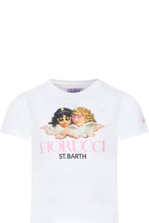 ガールズ MC2 Saint BarthのTシャツ＆ポロシャツ MC2 Saint Barth White T-shirt For Girl With Angel Print