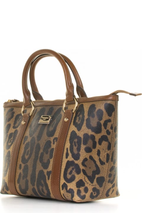 Dolce & Gabbana Totes for Women Dolce & Gabbana Leopard Leather Shopping Bag With Logo Plate