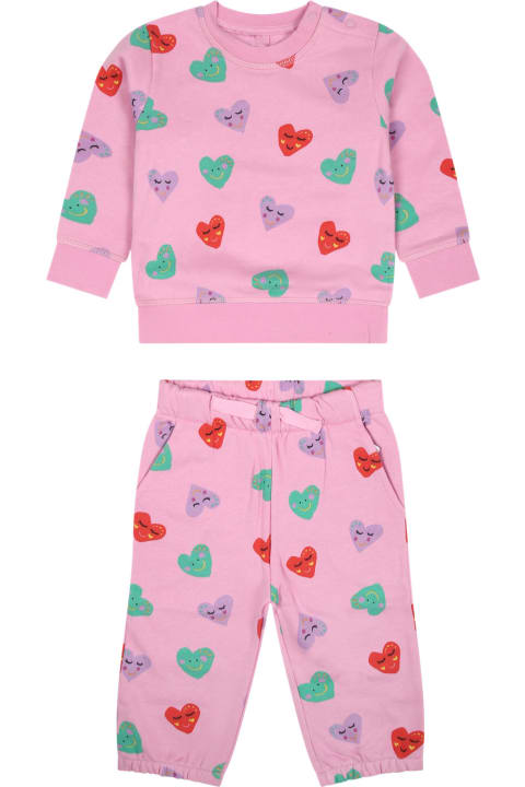 Bottoms for Baby Girls Stella McCartney Kids Pink Set For Baby Girl With All-over Multicolor Hearts