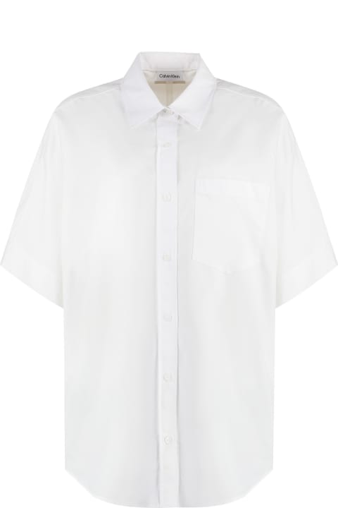 ウィメンズ Calvin Kleinのトップス Calvin Klein Short Sleeve Cotton Blend Shirt