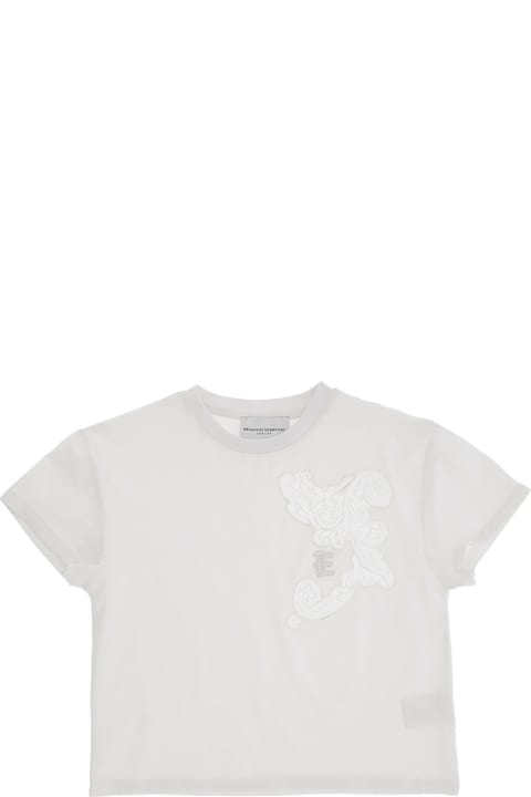 ガールズ Ermanno Scervino JuniorのTシャツ＆ポロシャツ Ermanno Scervino Junior White T-shirt With Lace Appliqué