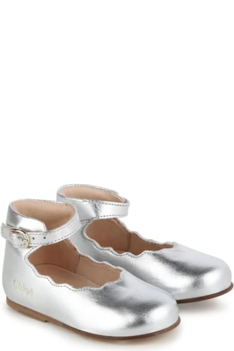 Shoes for Girls Chloé Silver Metallic Leather Ballerinas