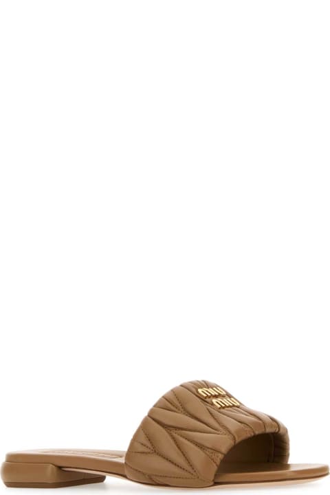 Miu Miu Flat Shoes for Women Miu Miu Caramel Nappa Leather Slippers