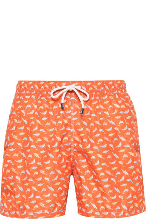 Fedeli Men Fedeli Orange Swim Shorts With Dolphin Pattern